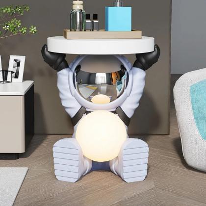 Modern Astronaut Figurine Side Table With Built-in..