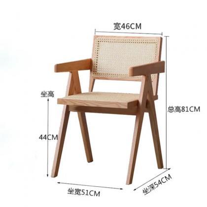 Modern Wooden Chair With Woven Rattan Backrest And..