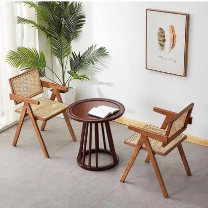 Modern Wooden Chair With Woven Rattan Backrest And..