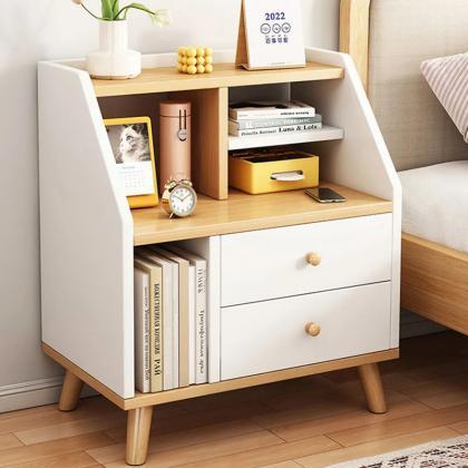 Modern Wooden Bedside Table With Shelves And..