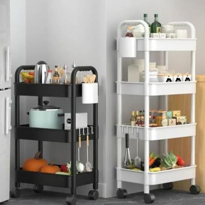 Rolling 4-tier White Bookcase Cart With Wheels