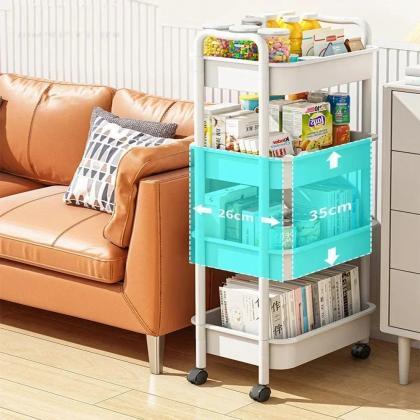 Rolling 4-tier White Bookcase Cart With Wheels