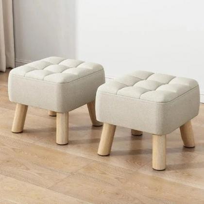 Modern Tufted Top Ottoman Footstool With Wooden..