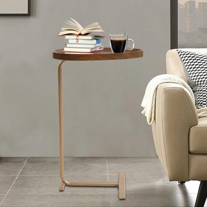 Modern C-base Side Table With Round Wooden Top