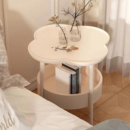 Modern Round White Side Table With Lower Shelf