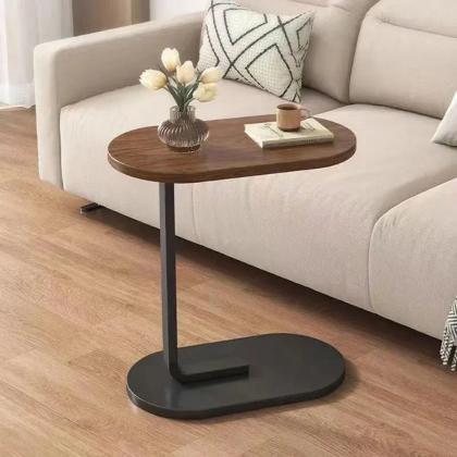 Modern Oval Wooden Top Side Table With White Base