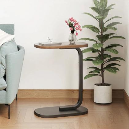 Modern C-shaped Sofa Side Table Wooden Top Metal..