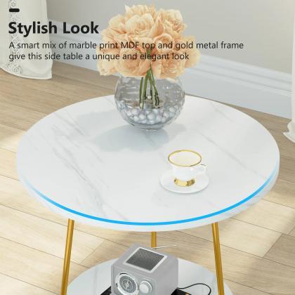 Modern White Round Coffee Table With Gold Legs