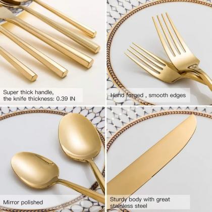 Luxury Gold Stainless Steel Cutlery Set, 4 Pieces