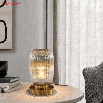 Modern Ribbed Glass Table Lamp With Gold Base