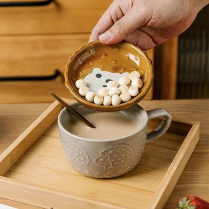 Cute Cat-themed Ceramic Coffee Mug With Lid