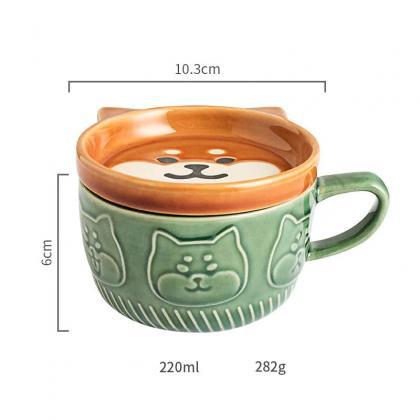 Cute Cat-themed Ceramic Coffee Mug With Lid
