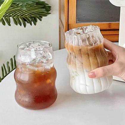 Unique Wavy Glass Coffee Mugs, Clear, Set Of 2