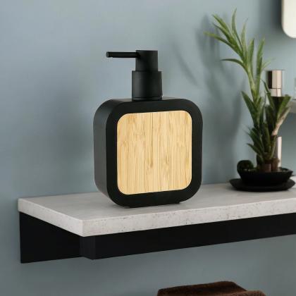 Modern Bamboo Accent Square Soap Dispenser Set