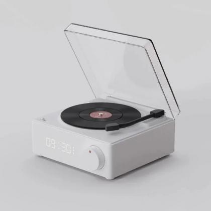 Vintage Minimalist Vinyl Record Player With Clock..