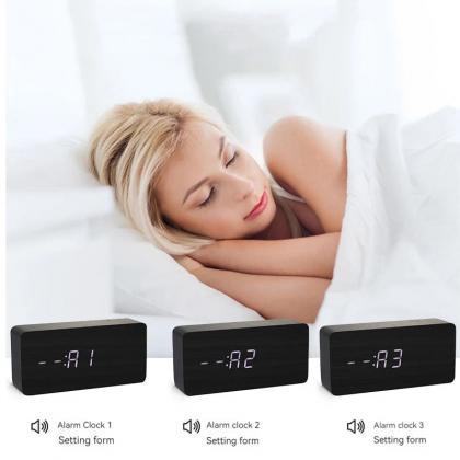 Modern Wooden Led Digital Alarm Clock With..