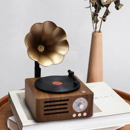 Vintage Wooden Gramophone Bluetooth Speaker With..
