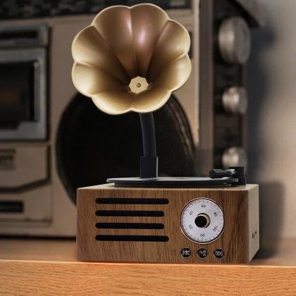 Vintage Wooden Gramophone Bluetooth Speaker With..