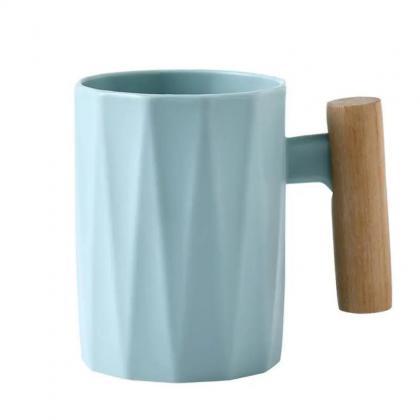 Minimalist Ceramic Mugs With Wooden Handle, Three..