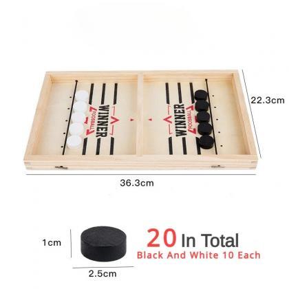 Tabletop Wooden Hockey Game With Pucks And..