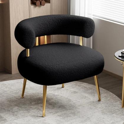 Elegant Black Boucle Accent Chair With Gold Legs