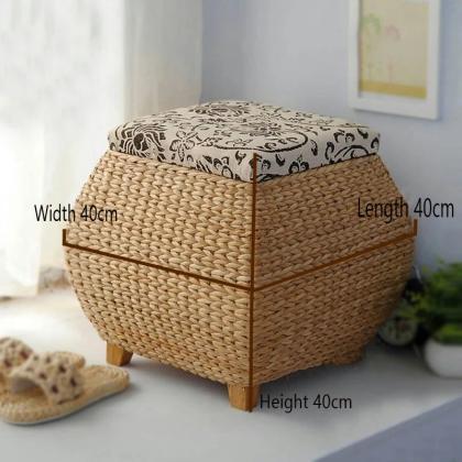 Handwoven Rattan Ottoman With Cushioned