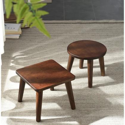 Solid Wooden Round Top Stool Set Of Two