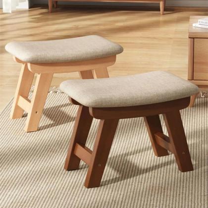 Modern Wooden Ottoman Footstools With Padded Tops..