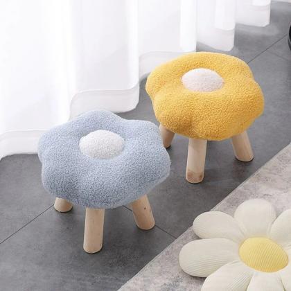 Colorful Flower-shaped Plush Stools Wooden Legs..