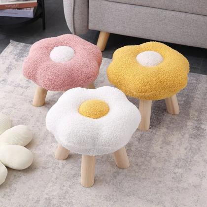 Colorful Flower-shaped Plush Stools Wooden Legs..