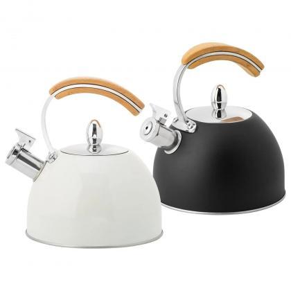 Modern Whistling Tea Kettle With Wood Handle..