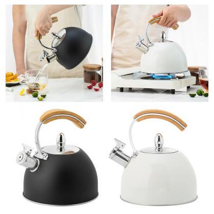 Modern Whistling Tea Kettle With Wood Handle..