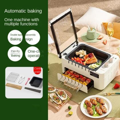 Compact Electric Barbecue Grill With Non-stick..