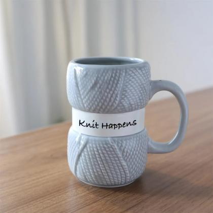 Knit Happens Knitted Design Ceramic Coffee Mugs..