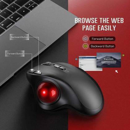 Ergonomic Wireless Trackball Mouse With Red Ball