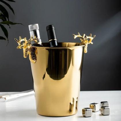 Luxury Gold Ice Buckets With Brass Dragon Handles