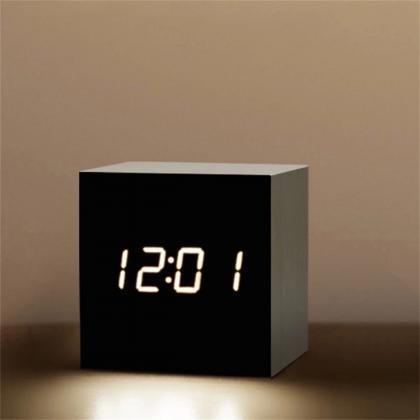 Modern Minimalist Led Wooden Cube Digital Alarm..