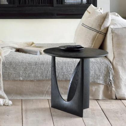 Modern Oak Side Table With Curved Base Design