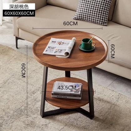 Modern Round Wooden Side Table With Metal Legs