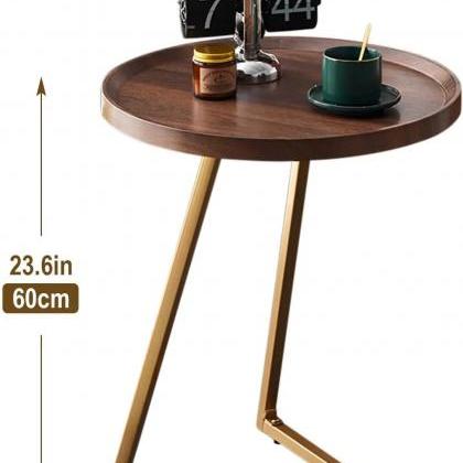 Modern Walnut Round Side Table With Gold Legs