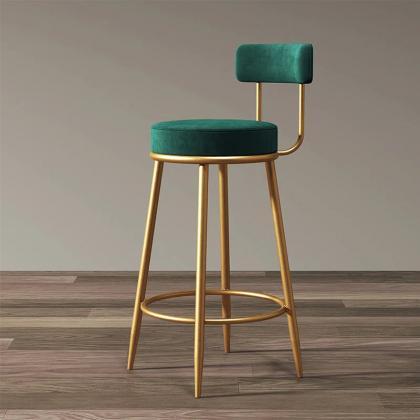 Velvet Cushioned Bar Stool With Gold Metal Legs