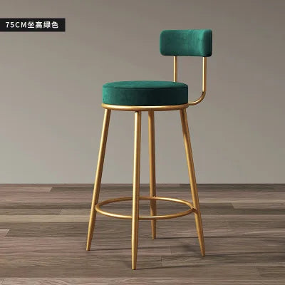 Velvet Cushioned Bar Stool With Gold Metal Legs