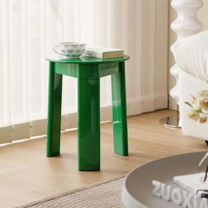 Modern Green Round Side Table With Glossy Finish