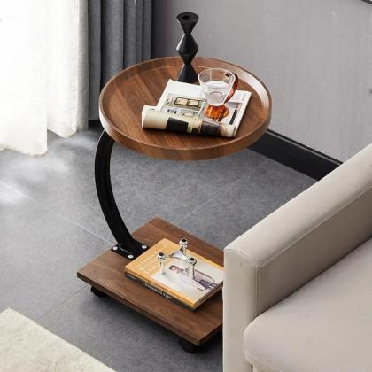 Modern Sofa Side End Table With Curved Metal Frame