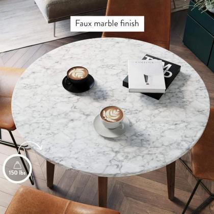 Modern Round Marble Top Coffee Table With Wooden..