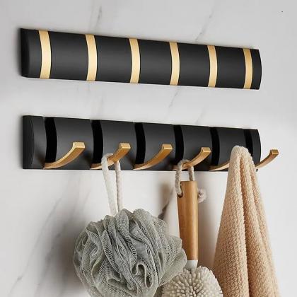 Modern Black Wall-mount Coat Rack With Gold..