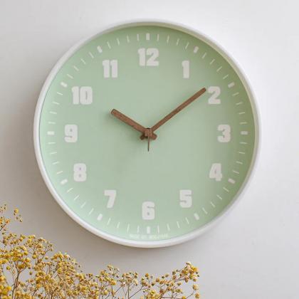 Minimalist White Wall Clock With Wooden Hands..