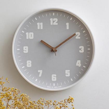 Minimalist White Wall Clock With Wooden Hands..