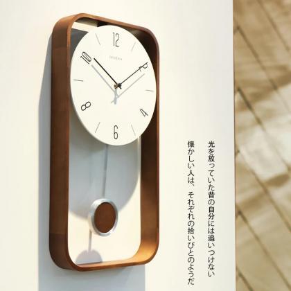 Modern Wall Clock With Pendulum, Wooden Frame..