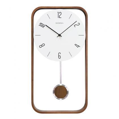 Modern Wall Clock With Pendulum, Wooden Frame..